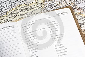 Close-up of a Travel Journal at Packing list page