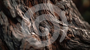 a close up of a tree trunk with a bird perched on it's back end and a blurry background of the bark and bark