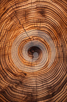 Close up of tree trunk with circular pattern. Generative AI