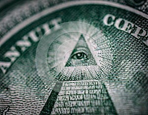Close up of Triangle and Eye on Dollar bill