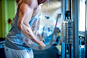 Close-up of triceps of an athletic, muscular man