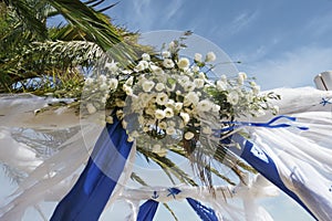 close up tropical concept wedding arch