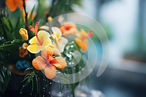 close-up of tropical flowers in humid, warm zone