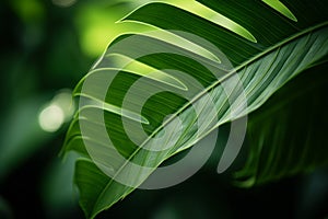 Close up of tropical plant leaf with fenestration photo