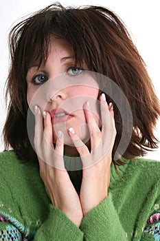 Close Up of Troubled Teen in Green Sweater