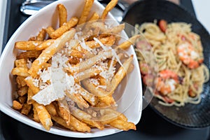 Close-up of truffle fries