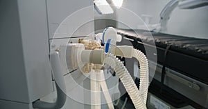 Close up of tubes of life support machine in operating block