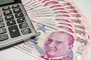 Close up turkish lira banknotes