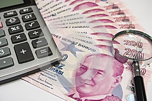 Close up turkish lira banknotes