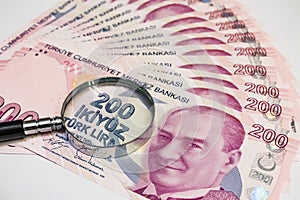Close up turkish lira banknotes