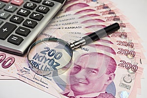 Close up turkish lira banknotes