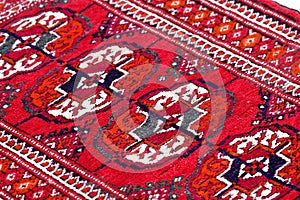 Close up of Turkmenian tekin rug photo