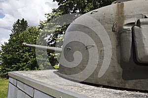 Close-up of the turret of a Sherman tank in Hotton
