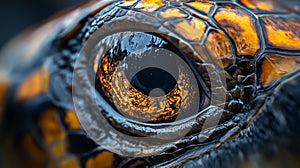 Close-up of a Turtle's Eye and Shell Pattern