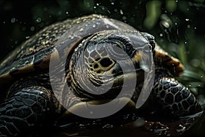 Close up of a turtle underwater. Generative AI