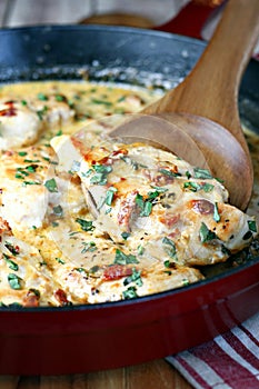 Close up of Tuscan chicken in cream sauce