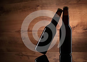 Close up of two beer bottles