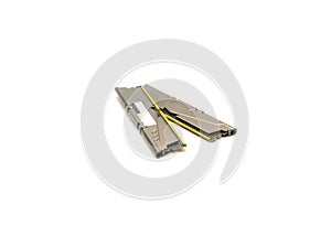 Close-up two brand new DDR4 Desktop Memory Module Rams in gray color isolated on white