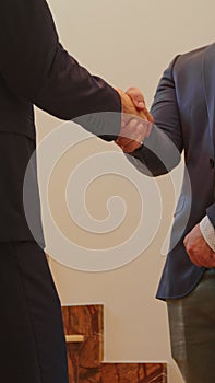 Close up of two business men in suit shaking hands