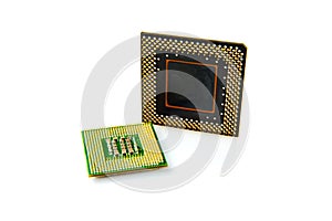 Close up of two computer processor isolated on white.