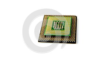 Close up of  two computer processor isolated on white.