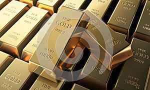 Close up of two fine 999,9 gold bars