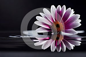 A Close Up Of Two Flowers On A Black Background With A Gray Background And A Pink And Purple Flower In The Middle. Generative AI