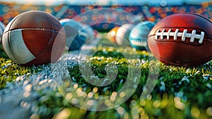 Close Up of Two Footballs on a Football Field