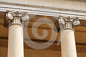 Close-up of Two Ionic Columns - Facade of Treviso Cathedral Italy