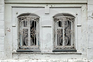 Close-up of a two old windows in old house