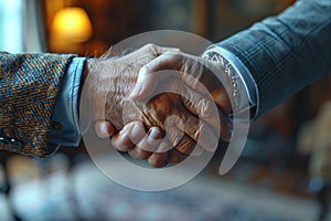 A close up of two professionals shaking hands , business meeting image