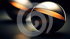 A close up of two shiny objects sitting on a table, AI