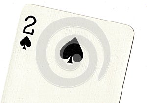 Close up of a two of spades playing card.