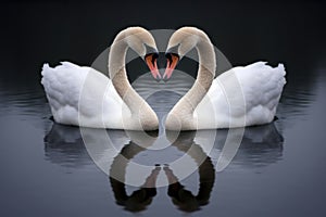 close-up of two swans forming a heart shape with their necks