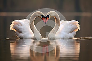 close-up of two swans forming a heart shape with their necks