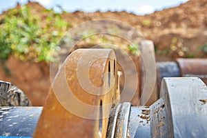 Two water pipes are installed for connection through the flanges of the water supply system