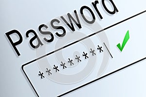 Close-up type password correct protect on screen, beware social