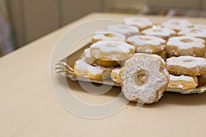 Close up typical genoese biscuits canestrelli and cantucci