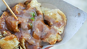 Close up of typical Indonesian spring rolls for snacks while on the beach