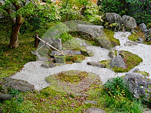 Close up of a typical japanese Zen garden in Kyoto, Japan