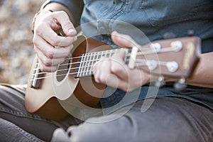 Close up of an ukulele