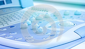 Close-up ultrasound diagnostics equipment in hospital electronic medical machine