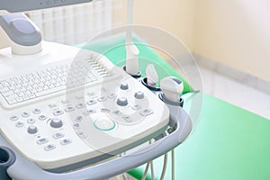Close-up of the ultrasound machine in the clinic.