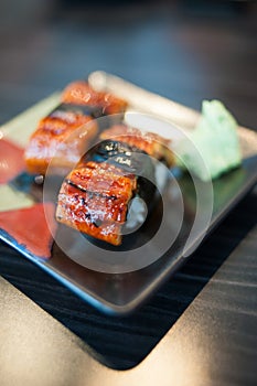 Close up of Unagi Sushi Set Japan eel