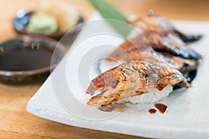 Close up of Unagi Sushi Set Japan eel. Japan food concept in