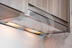 close-up on under cabinet range hood