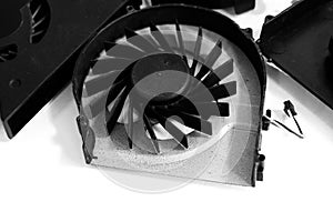 Close up on an uninstalled CPU fan on white background.