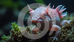 A close-up of a unique pink creature resembling a cross between a fish and a lizard photo