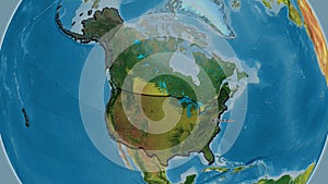 United States of America border shape overlay. Bevelled. Topogra photo