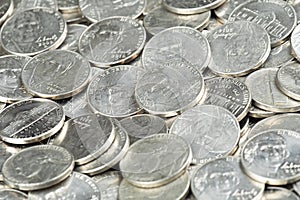 Close up of United States coins, Nickles